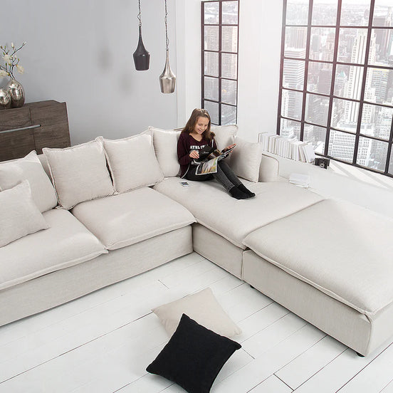 Sarokkanapé HEAVEN 255 cm rugós mag levehető huzat texturált szövet linen natúr