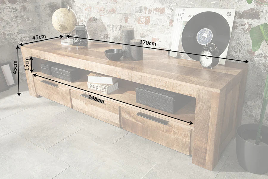 IRON CRAFT TV stand 170 cm industrial style mango wood natural