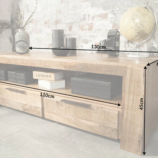 TV-szekrény IRON CRAFT 130 cm ipari stílusú mangófa natúr