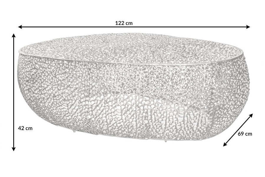 Dohányzóasztal LEAF 122 cm kézzel készült ezüstszínű fémből