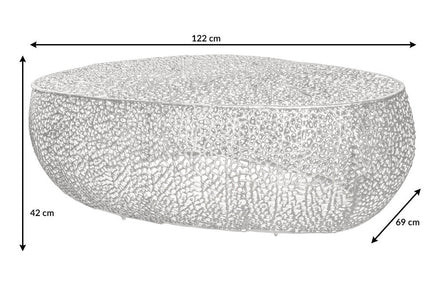 Dohányzóasztal LEAF 122 cm kézzel készült ezüstszínű fémből