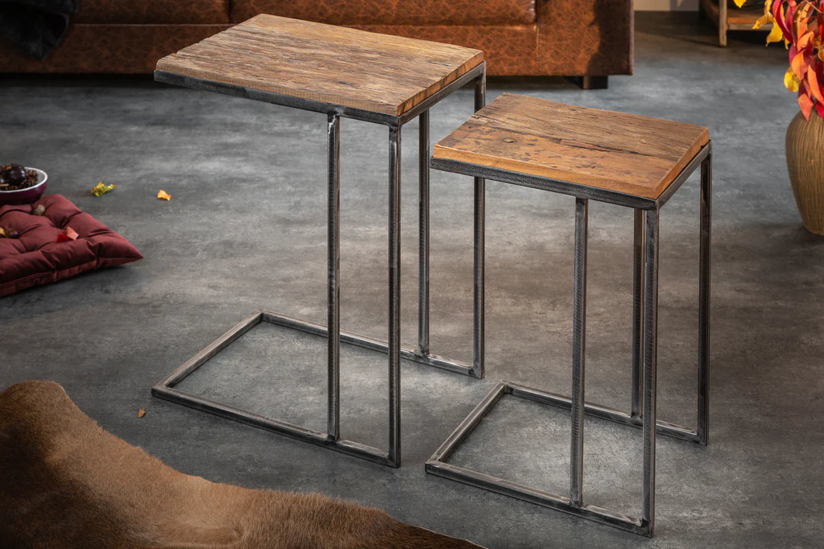 BARRACUDA side table set of 2 recycled wood