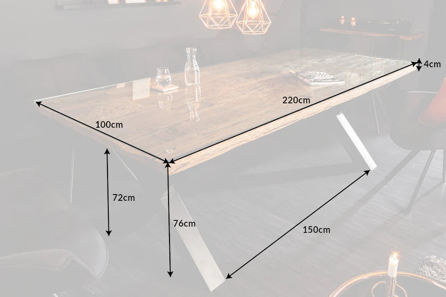 BARRACUDA dining table 220cm X-legs natural w/o glass top