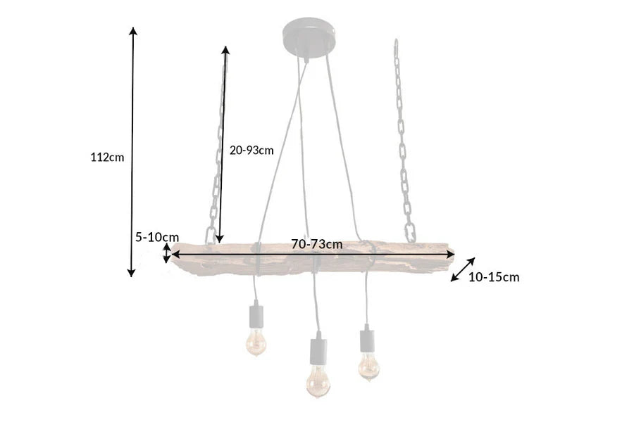 Függesztett lámpa BARRACUDA 70 cm 3 izzós újrahasznosított fa