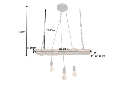 Függesztett lámpa BARRACUDA 70 cm 3 izzós újrahasznosított fa