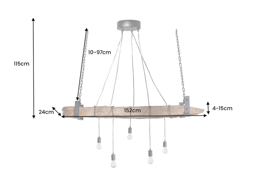 Függesztett lámpa BARRACUDA 152 cm 5 izzós újrahasznosított fa
