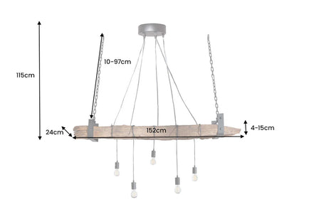 Függesztett lámpa BARRACUDA 152 cm 5 izzós újrahasznosított fa