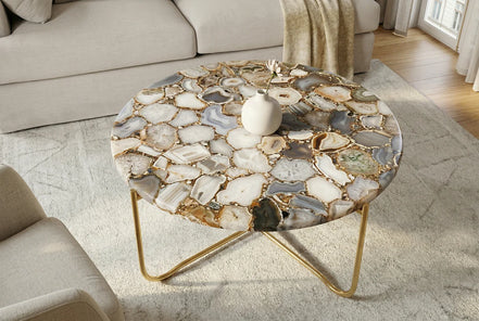 NOBLE coffee table 62cm agate blue white