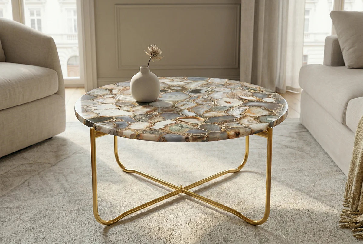 NOBLE coffee table 62cm agate blue white