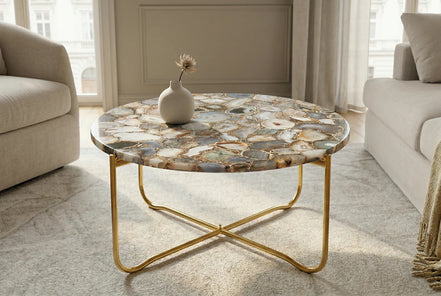 NOBLE coffee table 62cm agate blue white