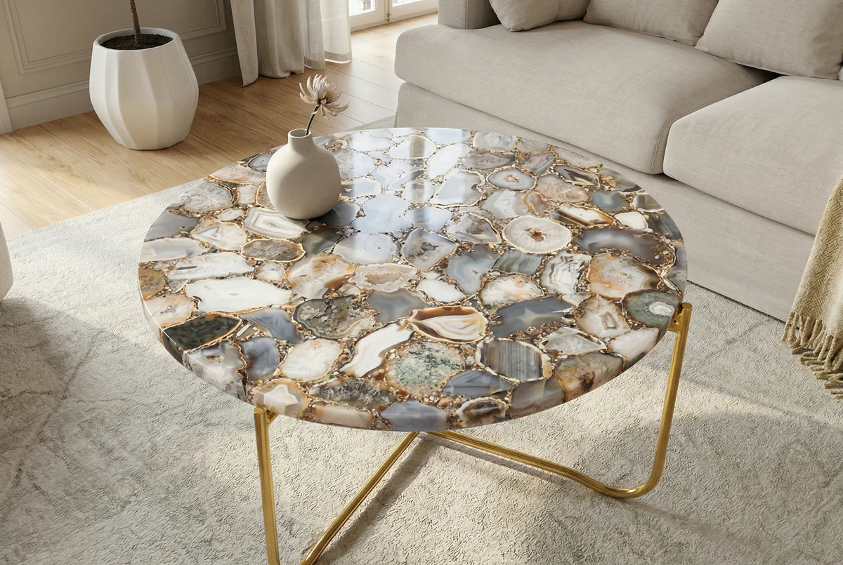NOBLE coffee table 62cm agate blue white