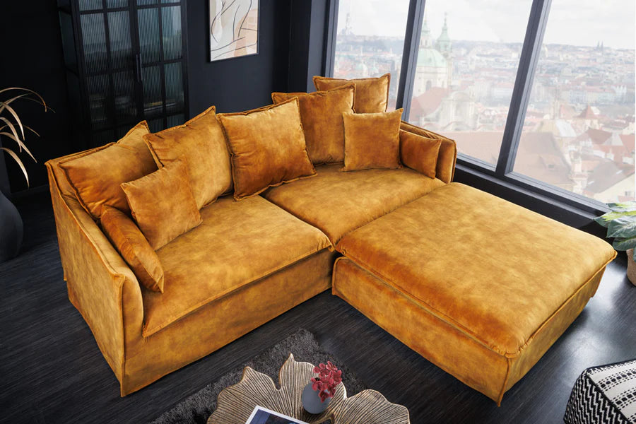 Kanapé HEAVEN 205 cm 3 személyes levehető huzat texturált bársony mustársárga