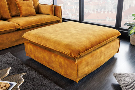 HEAVEN footstool 100 cm removable cover textured velvet mustard yellow