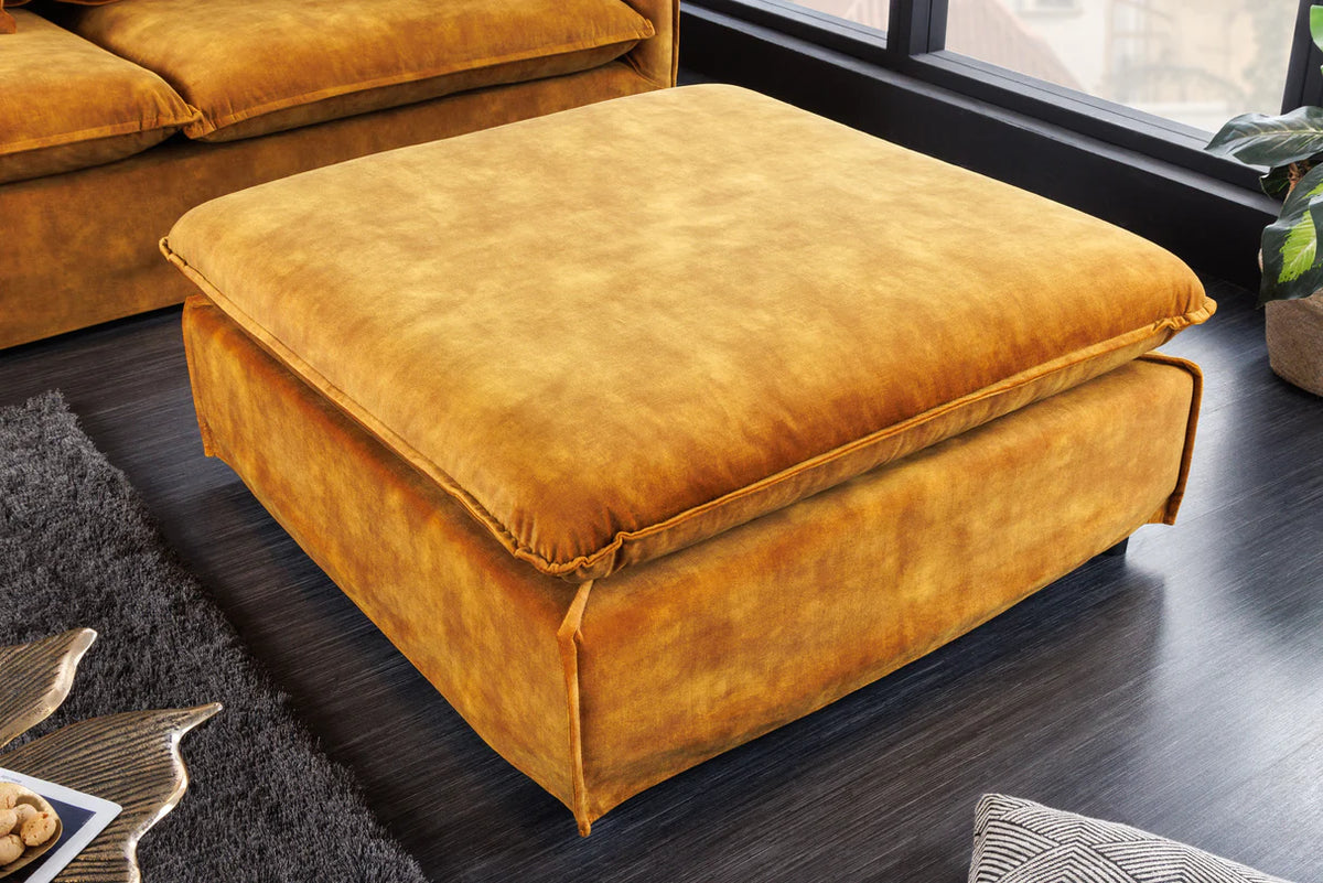 HEAVEN footstool 100 cm removable cover textured velvet mustard yellow