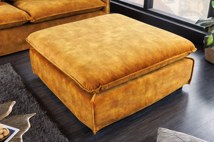 HEAVEN footstool 100 cm removable cover textured velvet mustard yellow