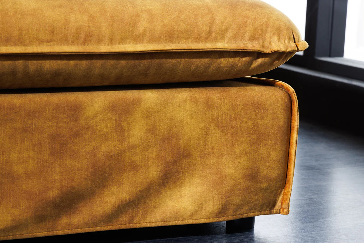 HEAVEN footstool 100 cm removable cover textured velvet mustard yellow