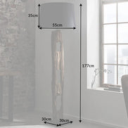 BARRACUDA floor lamp 177cm recycled acacia wood w/ black cotton shade