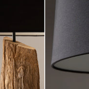BARRACUDA floor lamp 177cm recycled acacia wood w/ black cotton shade