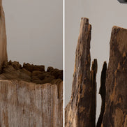 BARRACUDA floor lamp 177cm recycled acacia wood w/ black cotton shade