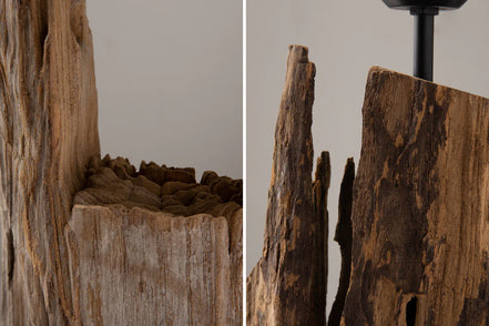 BARRACUDA floor lamp 177cm recycled acacia wood w/ black cotton shade