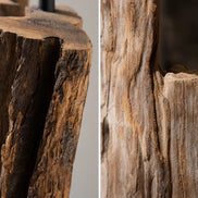 BARRACUDA floor lamp 177cm recycled acacia wood w/ black cotton shade