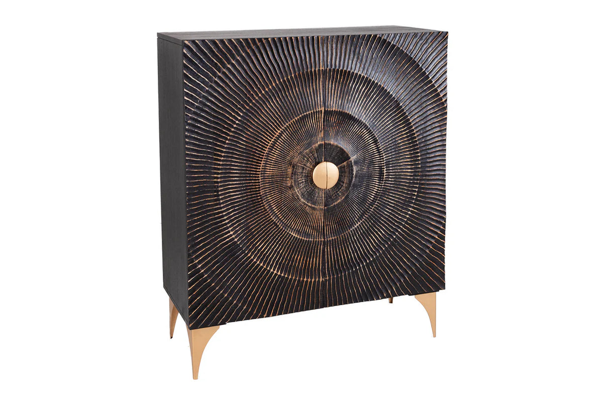 Magas komód GOLDEN SUNSET 120 cm mangófa fekete-arany