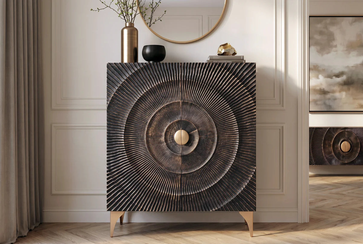 Magas komód GOLDEN SUNSET 120 cm mangófa fekete-arany