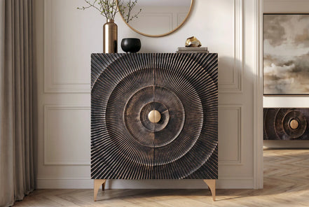 Magas komód GOLDEN SUNSET 120 cm mangófa fekete-arany