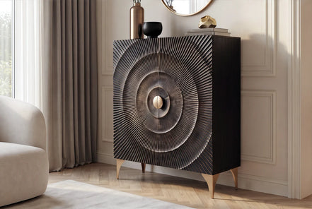Magas komód GOLDEN SUNSET 120 cm mangófa fekete-arany