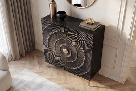 Magas komód GOLDEN SUNSET 120 cm mangófa fekete-arany