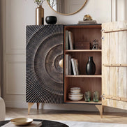 Magas komód GOLDEN SUNSET 120 cm mangófa fekete-arany