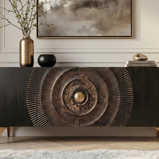 Komód GOLDEN SUNSET 177 cm mangófa fekete