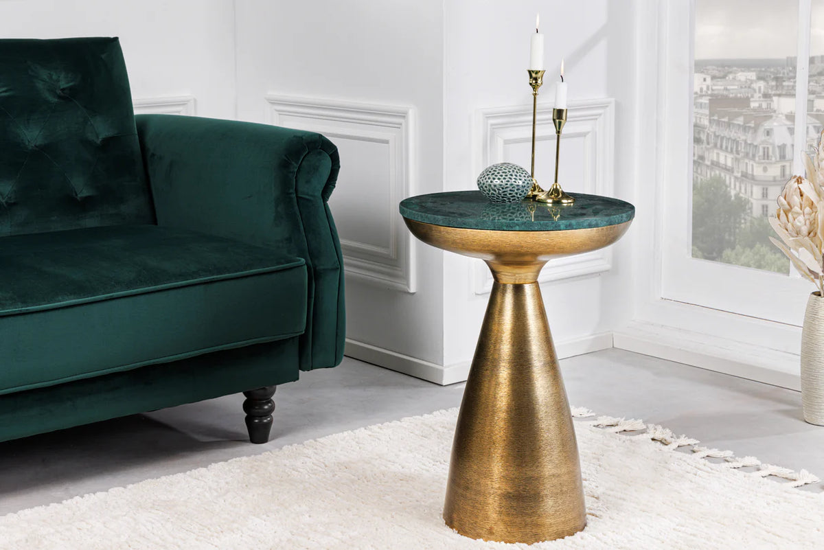 Side Table ELEMENTS 40cm gold with removable marble top green