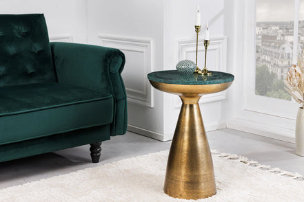 Side Table ELEMENTS 40cm gold with removable marble top green