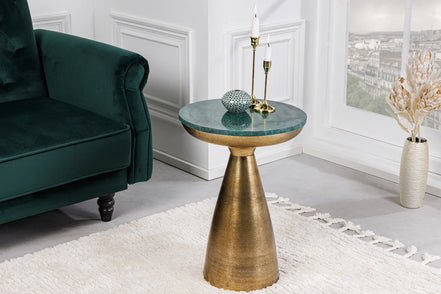 Side Table ELEMENTS 40cm gold with removable marble top green