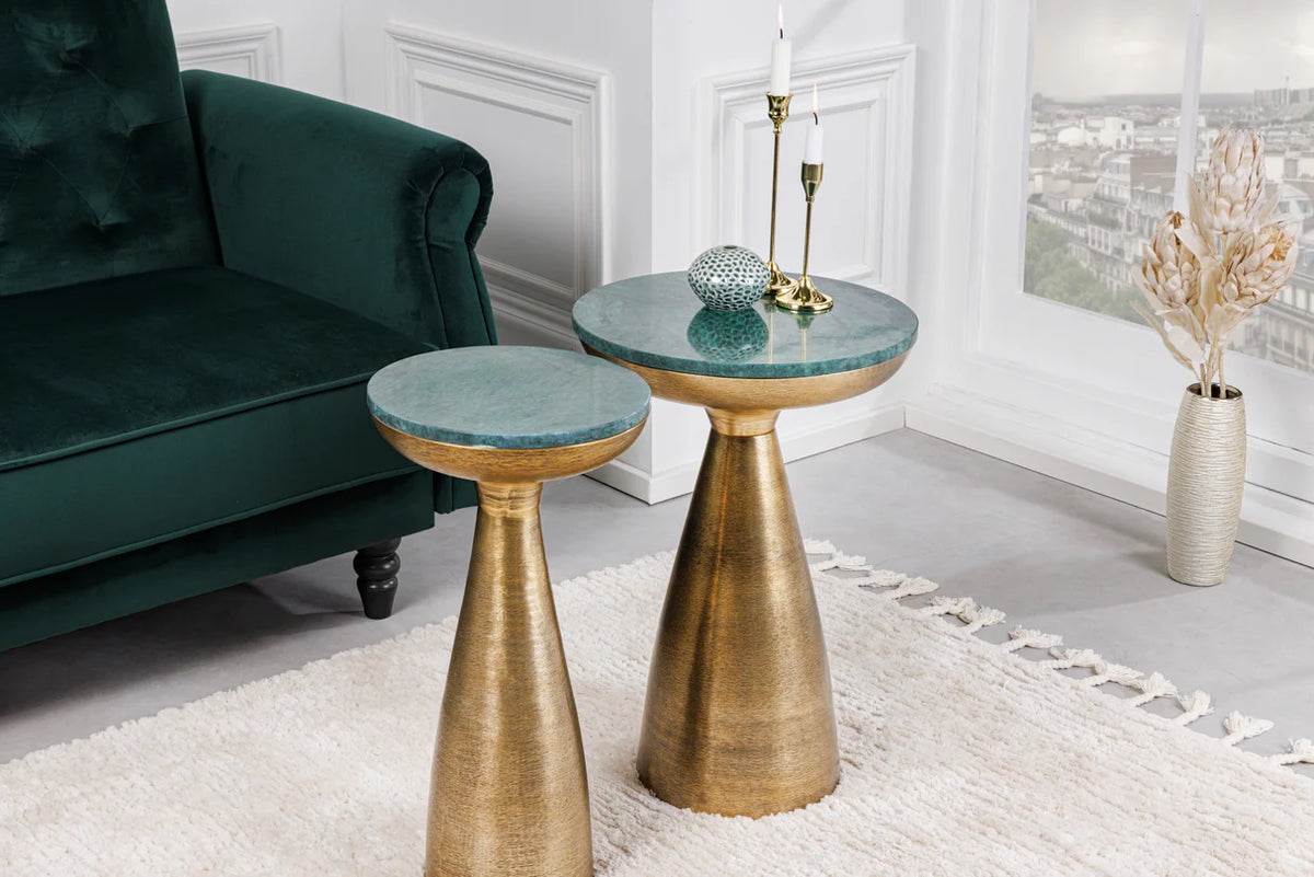 Side Table ELEMENTS 40cm gold with removable marble top green