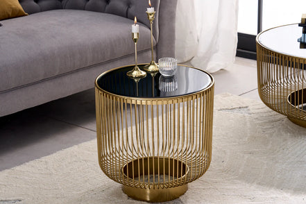 Coffee table VARIATION 40cm gold with black glass