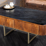 GATSBY coffee table 110cm retro style mango wood gold marble top black