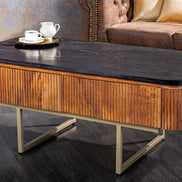 GATSBY coffee table 110cm retro style mango wood gold marble top black