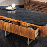 GATSBY coffee table 110cm retro style mango wood gold marble top black