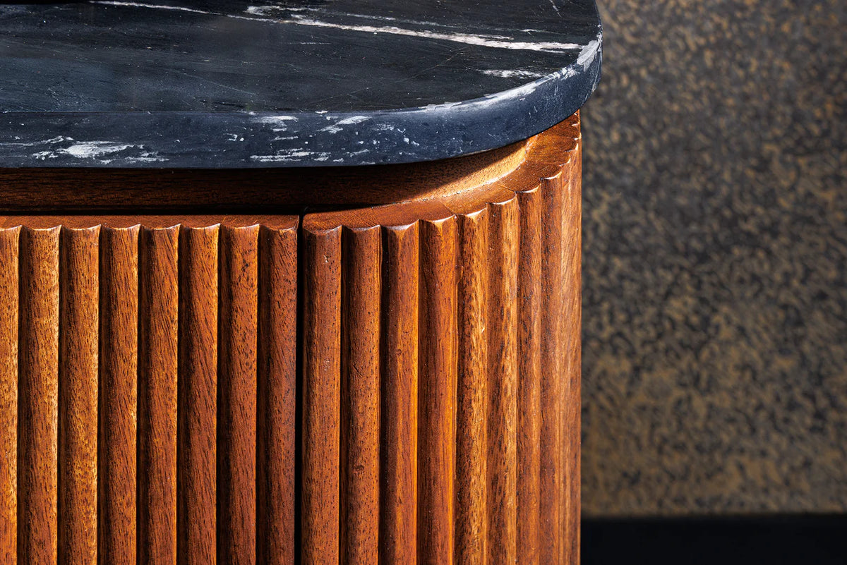 GATSBY coffee table 110cm retro style mango wood gold marble top black