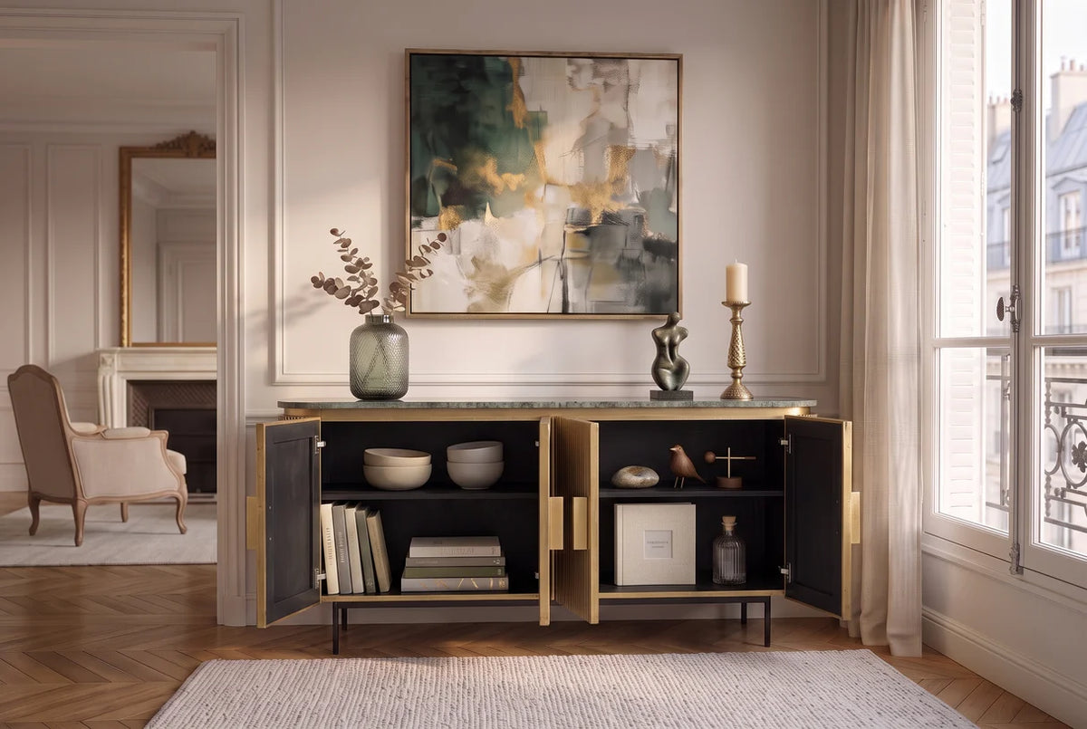 Sideboard VENEZIANO 160cm mango wood with marble top