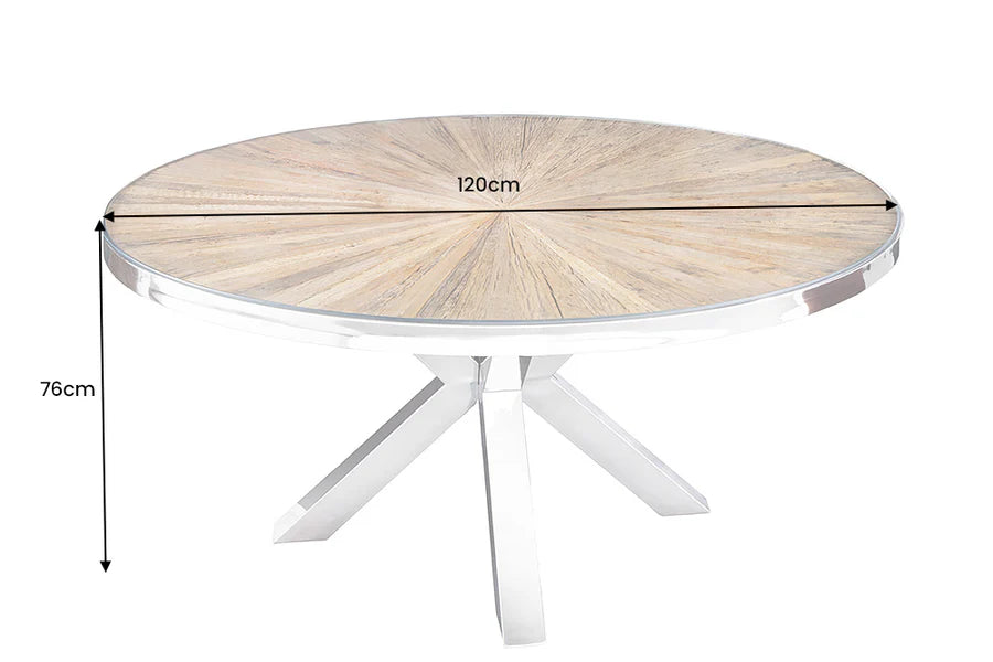 BARRACUDA dining table 120cm round teak wood with glass top