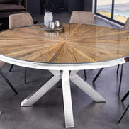 BARRACUDA dining table 120cm round teak wood with glass top