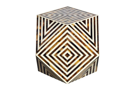 BONE INLAY side table 40 cm made of buffalo bone white-brown in zebra pattern