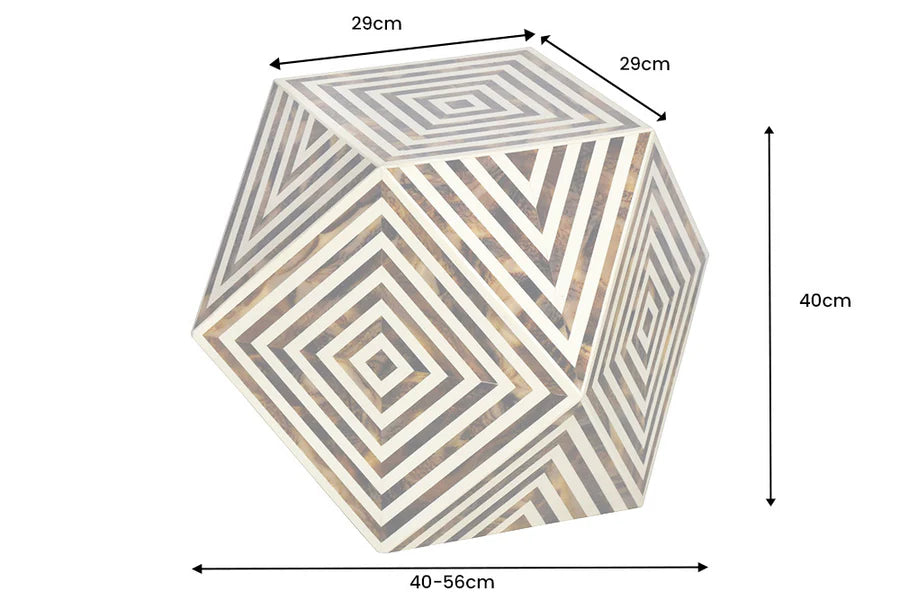 BONE INLAY side table 40 cm made of buffalo bone white-brown in zebra pattern