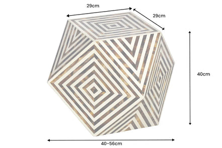 BONE INLAY side table 40 cm made of buffalo bone white-brown in zebra pattern