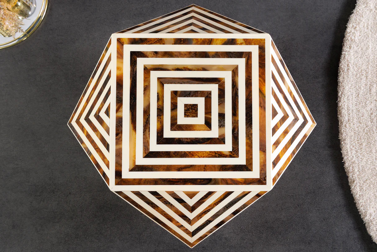 BONE INLAY side table 40 cm made of buffalo bone white-brown in zebra pattern