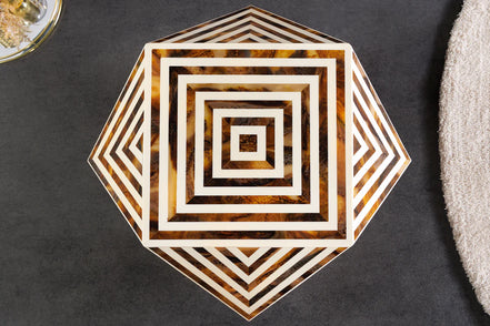 BONE INLAY side table 40 cm made of buffalo bone white-brown in zebra pattern