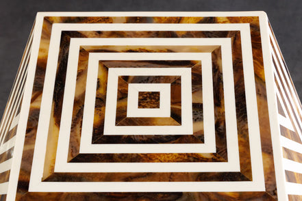 BONE INLAY side table 40 cm made of buffalo bone white-brown in zebra pattern